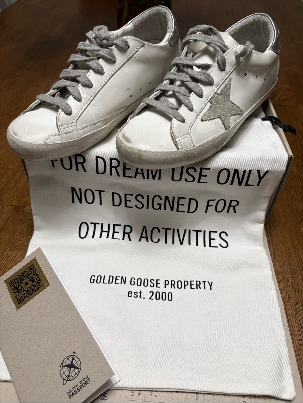 Golden Goose White Low-Top Sneakers with Gray Star and Laces